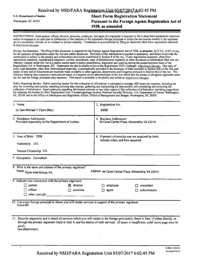 Flynn Intel Group FARA Registration Form | PDF | Government Of The ...