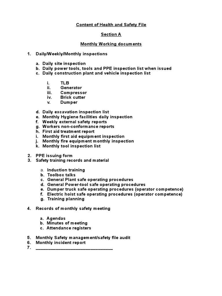 Health and Safety EXAMPLE PDF Occupational Safety And Health Safety