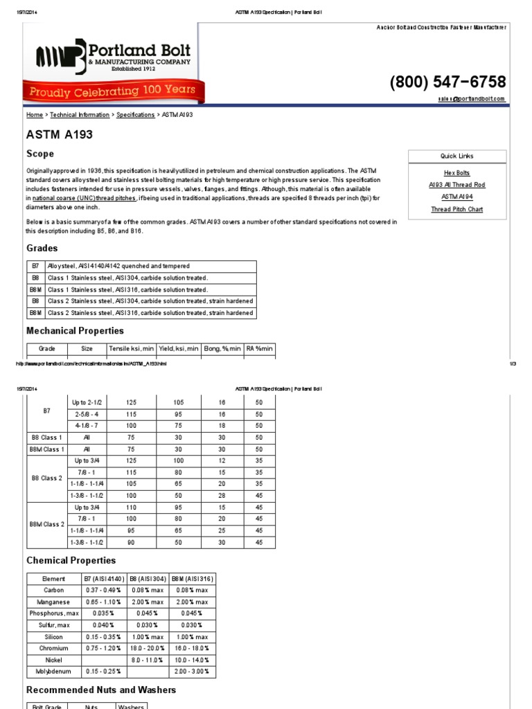 ASTM A193 Specification - Portland Bolt | PDF | Screw | Steel
