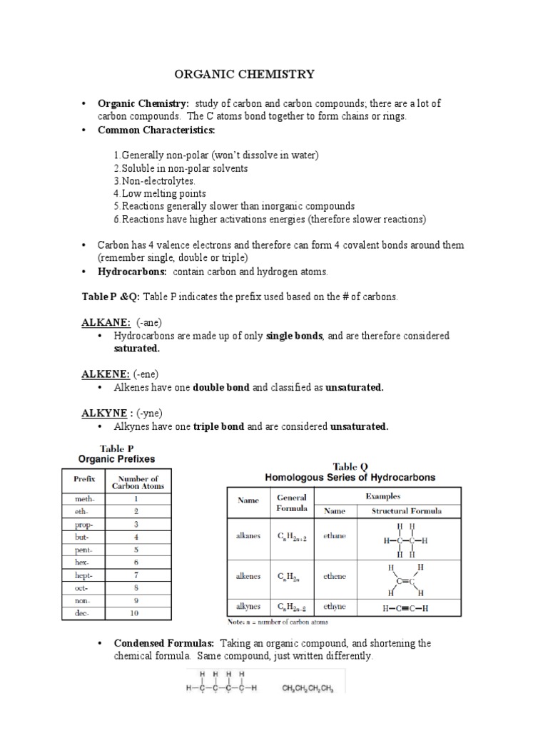 Organic Review Study Guide | PDF | Alkene | Alkane