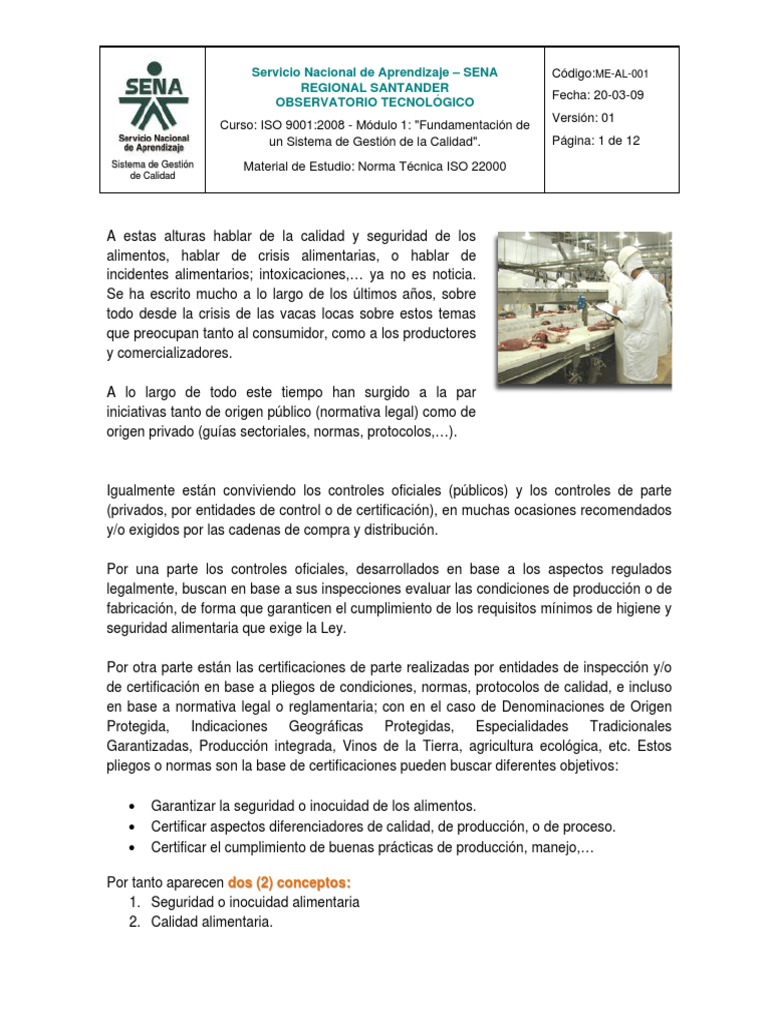 Norma ISO 22000: Gestión de Inocuidad Alimentaria | PDF | Análisis de ...