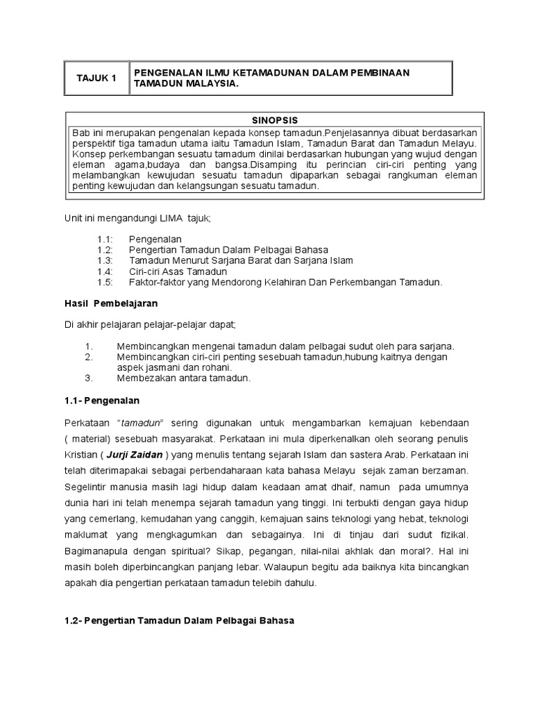 Pengenalan Ilmu Ketamadunan Dalam Pembinaan Tamadun Malaysia Pdf