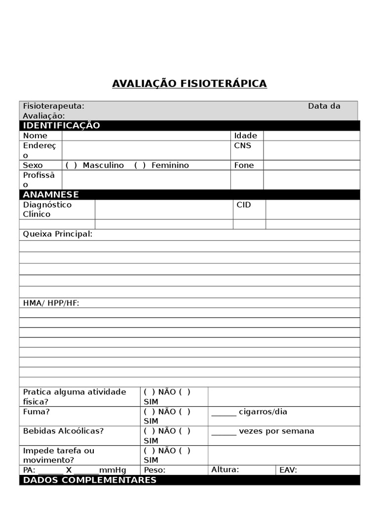 Ficha de Avaliacao Fisioterapia Geral