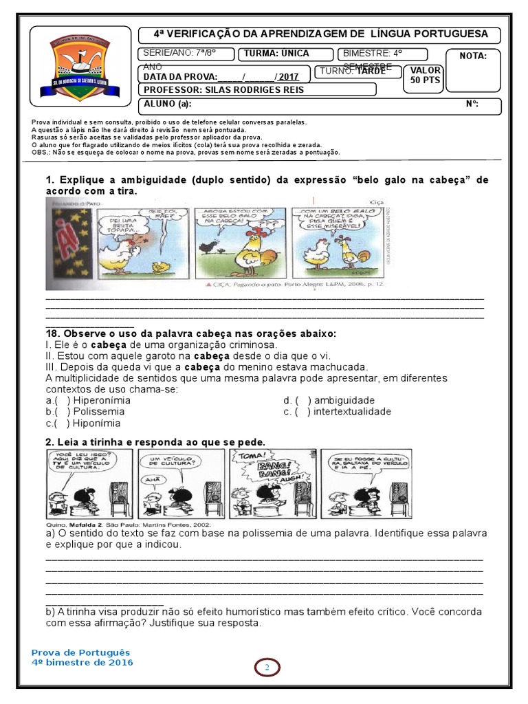 prova 9 ano de portugues.doc | Idiomas | Ficção e literatura
