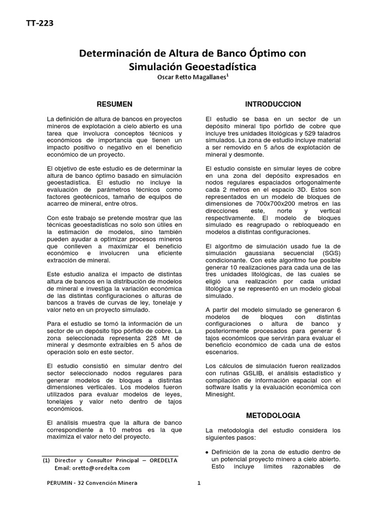 Determinación de Altura de Banco Óptimo Con Simulación Geoestadística ...