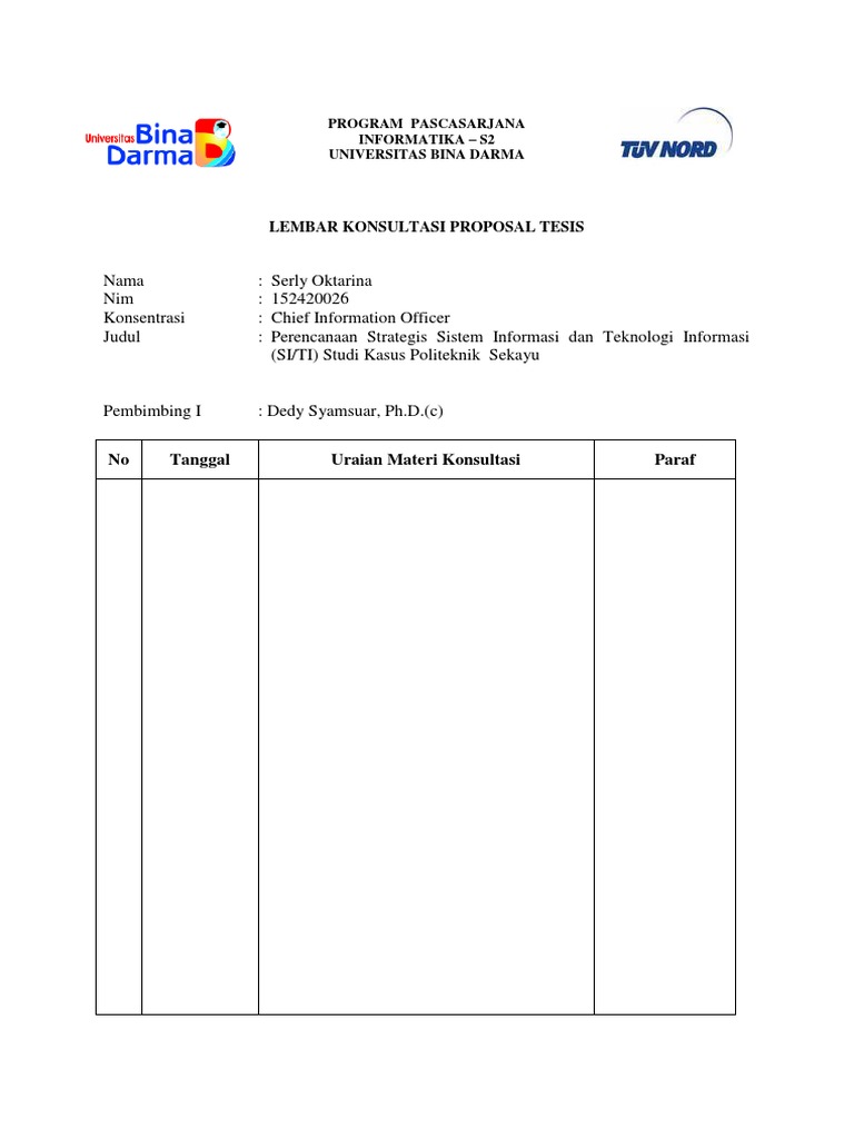 Contoh Lembar Bimbingan Proposal Tesis.