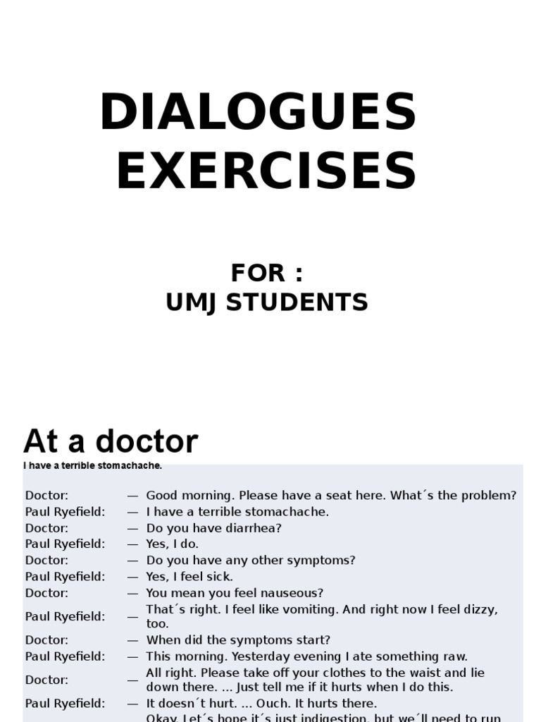 Medical Dialogues and Exercises for UMJ Students | PDF | Physical ...
