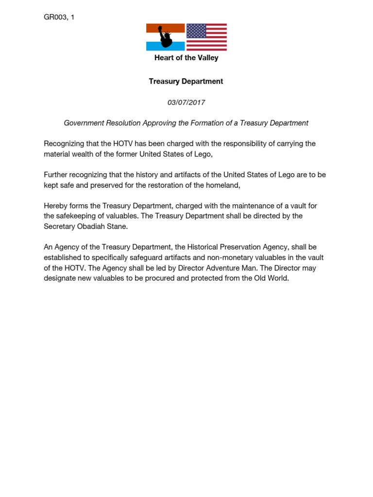 Treasury Department Formation Resolution | PDF