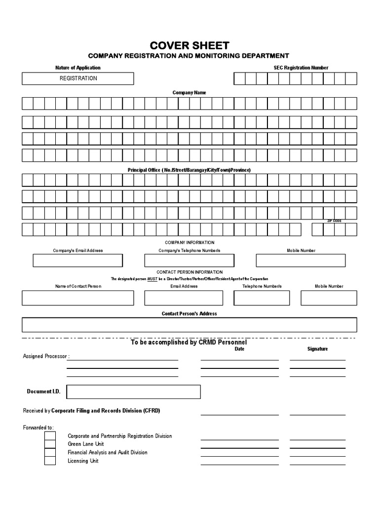 Cover Sheet For Registration PDF | PDF
