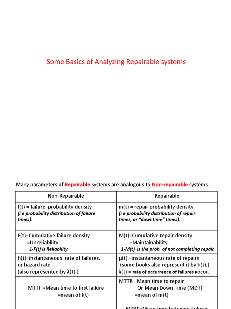 T And T Repairables >> Analysis Of Repairable Systems 2 Mathematical Analysis T And T Repairables >> Analysis Of Repairable Systems 2 Mathematical Analysis