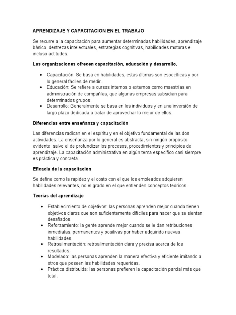 Aprendizaje y Capacitacion en El Trabajo | PDF | Aprendizaje | Toma de ...