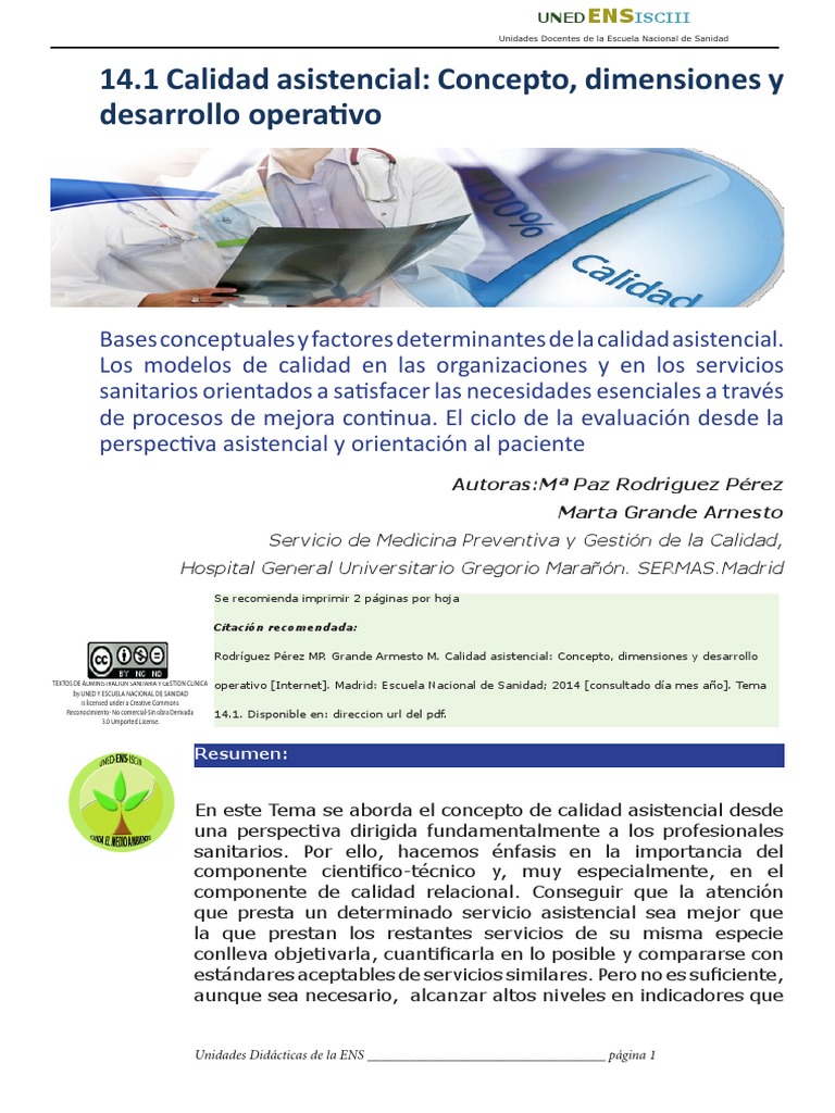 Dimensiones de la Calidad Asistencial | PDF | Hospital | Calidad ...