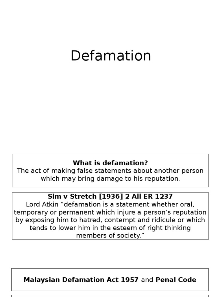 Defamation Defamation Private Law