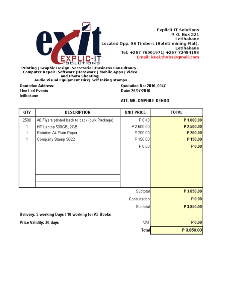 Quotation for Printing and IT Services | PDF | Office Equipment | Media ...