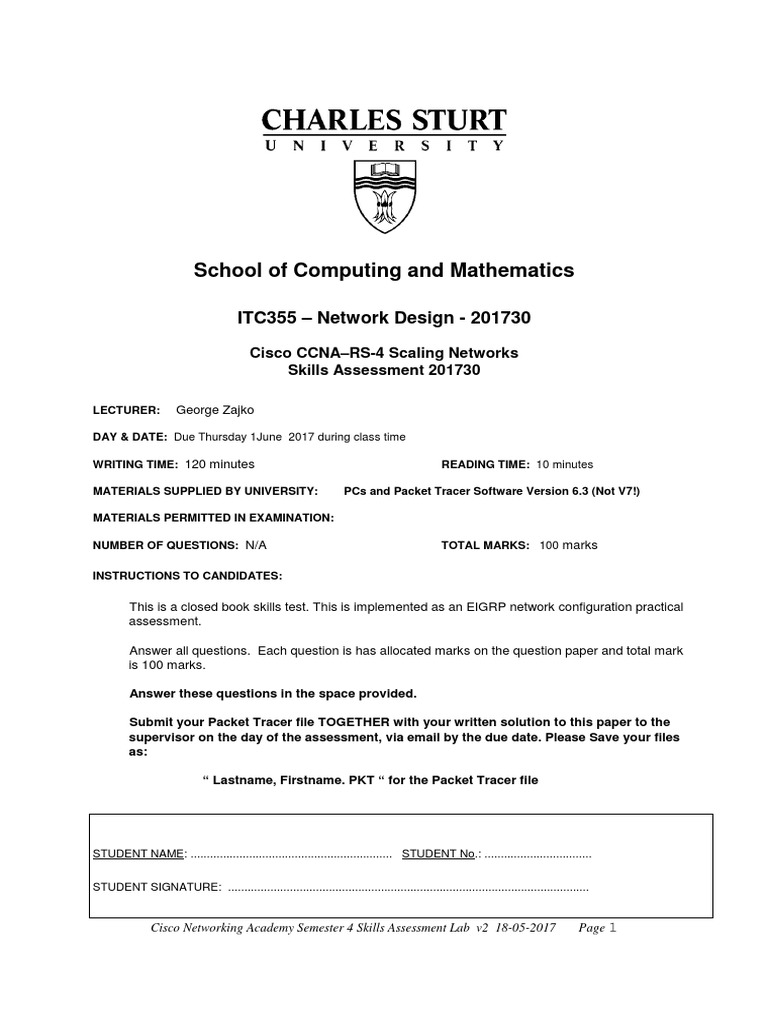 CCNA Skills Assessment: EIGRP & NAT Configuration | PDF | Router ...
