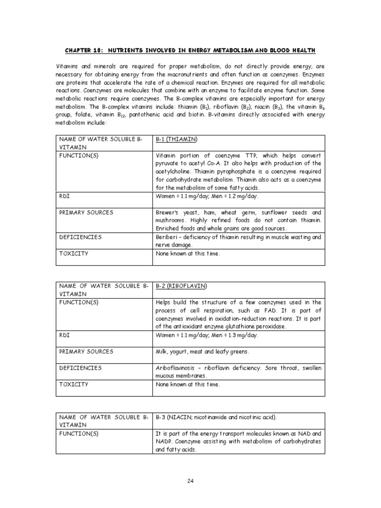 10 Nutrients Involved in Energy Metabolism and Blood Health | PDF ...