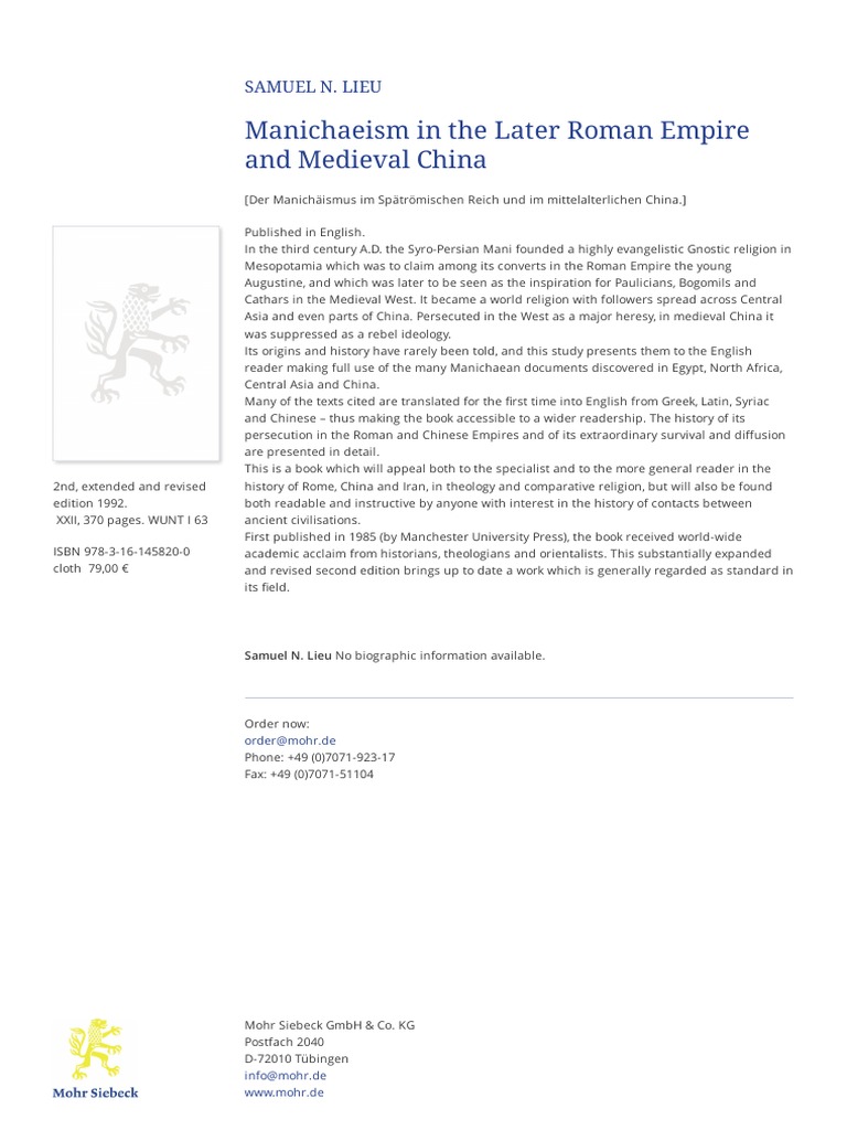 Manichaeism: Rome to Medieval China | PDF | Ancient Mediterranean ...