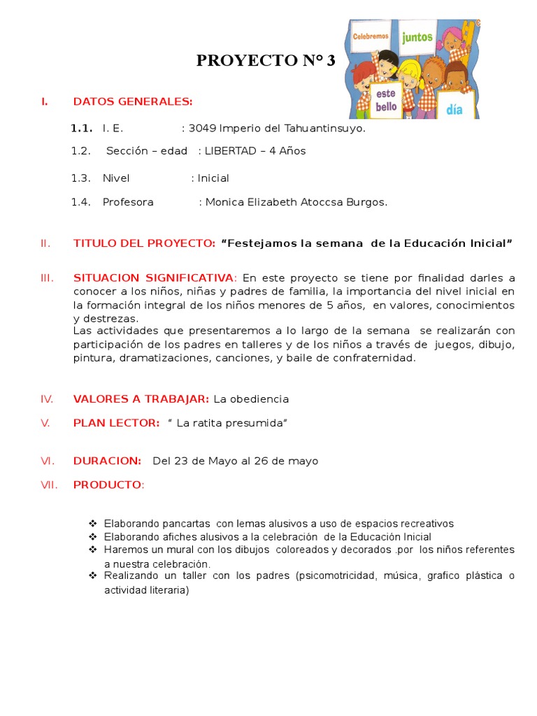 Proyecto Semana de la Educación Inicial | PDF | Jardín de infancia | Dibujo