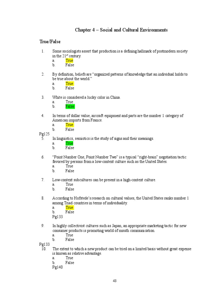 Chapter 4 - Social and Cultural Environments True/False | PDF ...