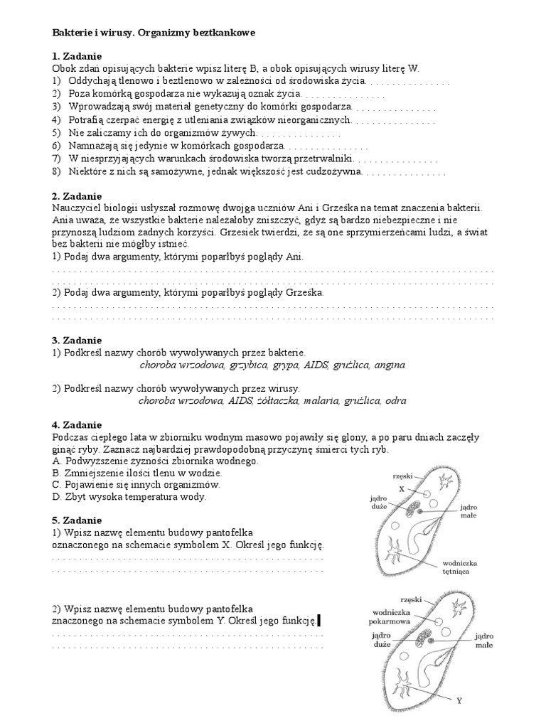 Wirusy I Bakterie Klasa 5 Sprawdzian