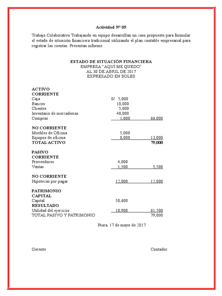 Estado de Situación Financiera | PDF | Corporaciones | Contabilidad