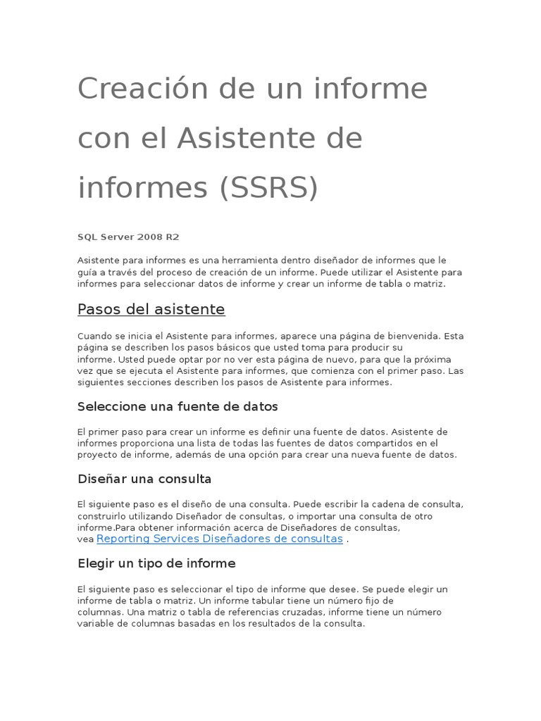 Creación de Un Informe Con El Asistente de Informes