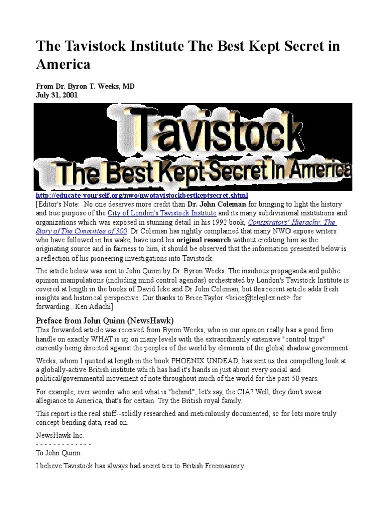 The Tavistock Institute The Best Kept Secret in America PDF Rand