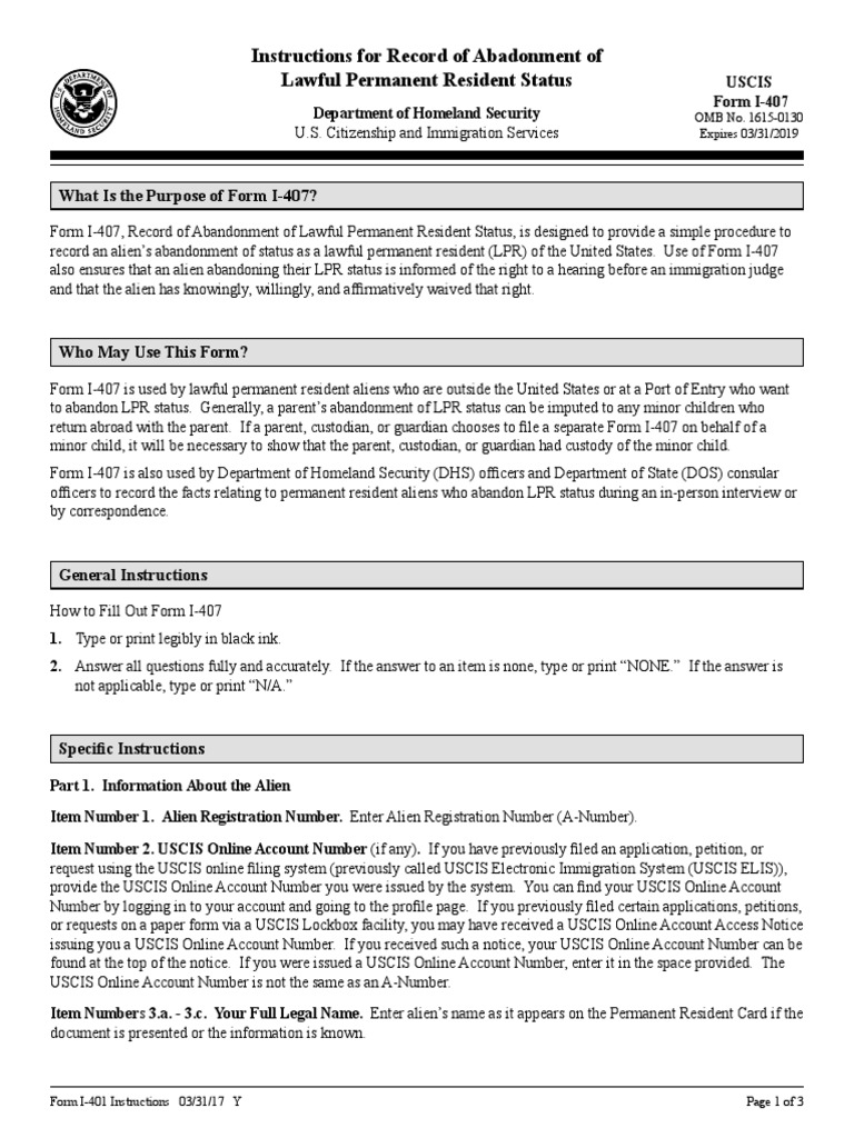 I-407 Form Abandonment Instructions | PDF | United States Citizenship ...