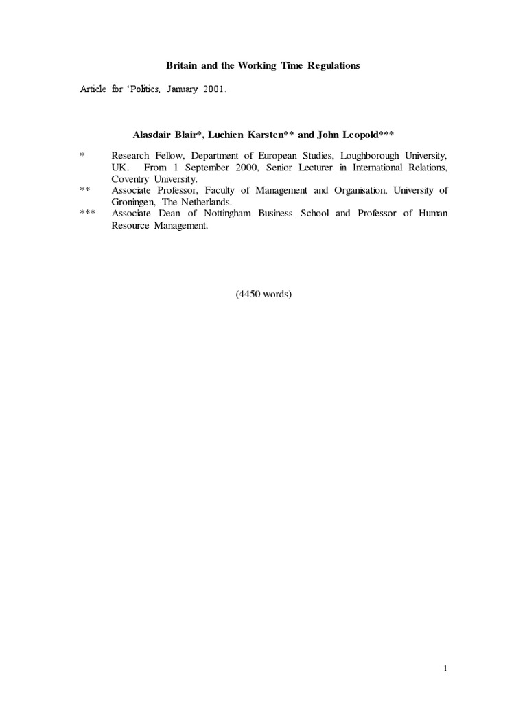 Britain and The Working Time Regulations PDF | PDF | Working Time ...
