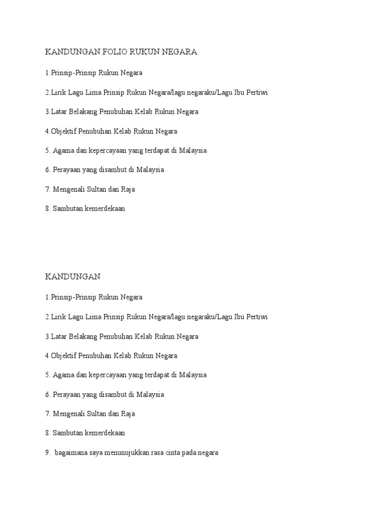 Kandungan Folio Rukun Negara