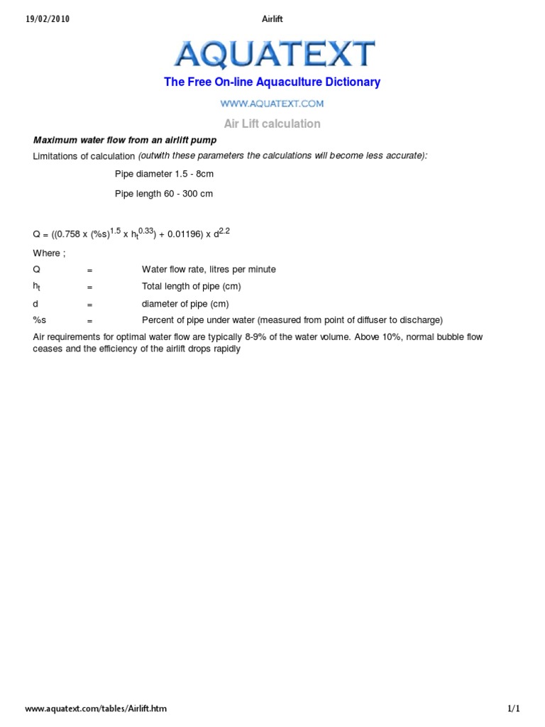 Airlift Equations PDF Gases Liquids