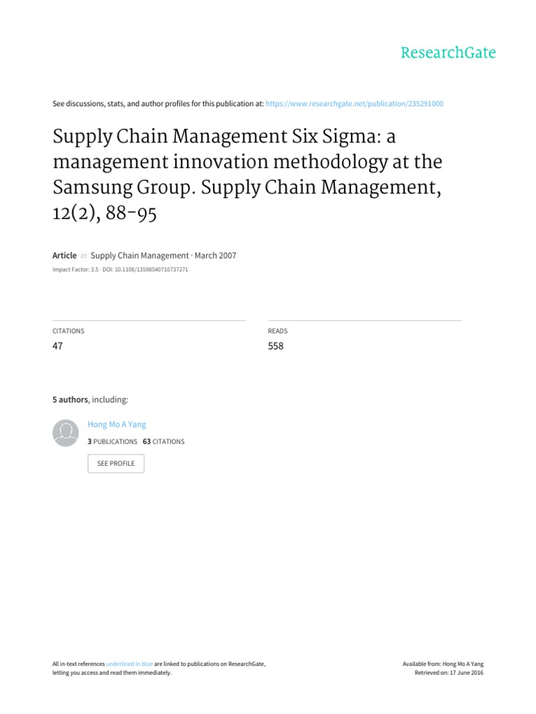 Samsung's Six Sigma in Supply Chain Management | PDF | Supply Chain ...