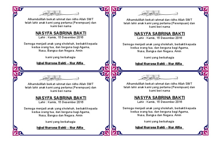 Contohsuratindonesia Com Contoh Kartu Ucapan Aqiqah Bayi Pada Berkat Kotak Nasi