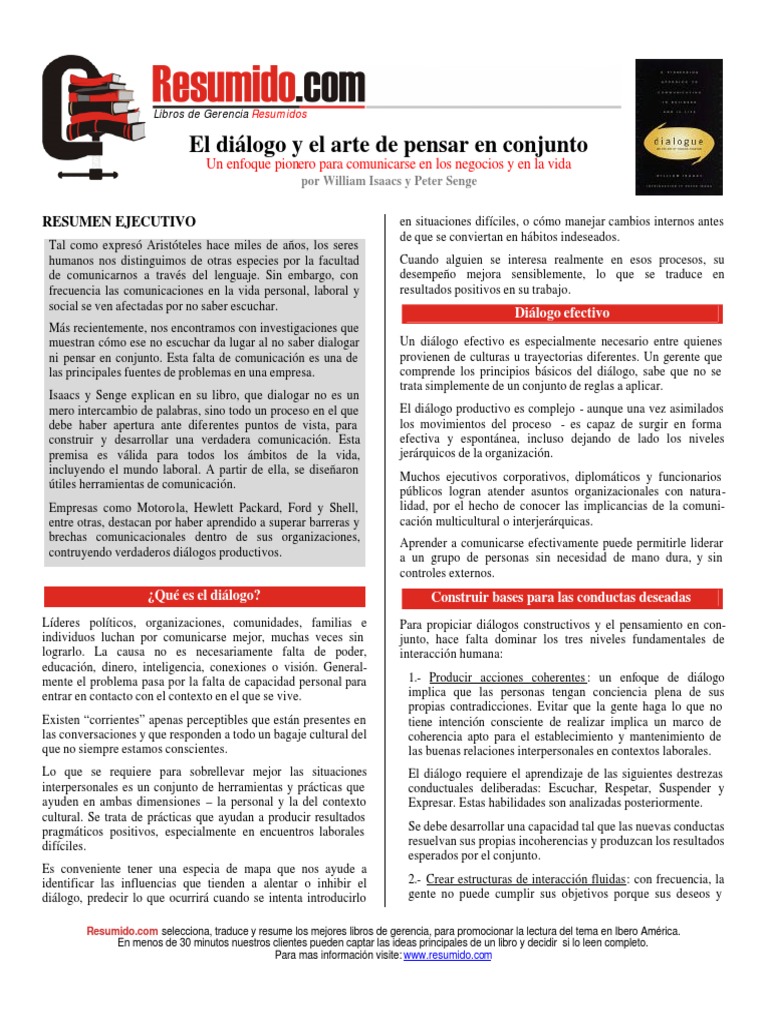 El Dialogo y El Arte de Pensar en Conjunto PDF | PDF | Aprendizaje ...