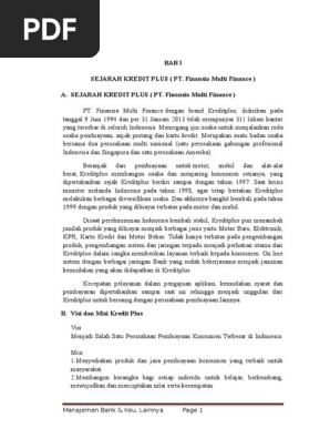 Bab I Sejarah Kredit Plus Pt Finansia M Docx