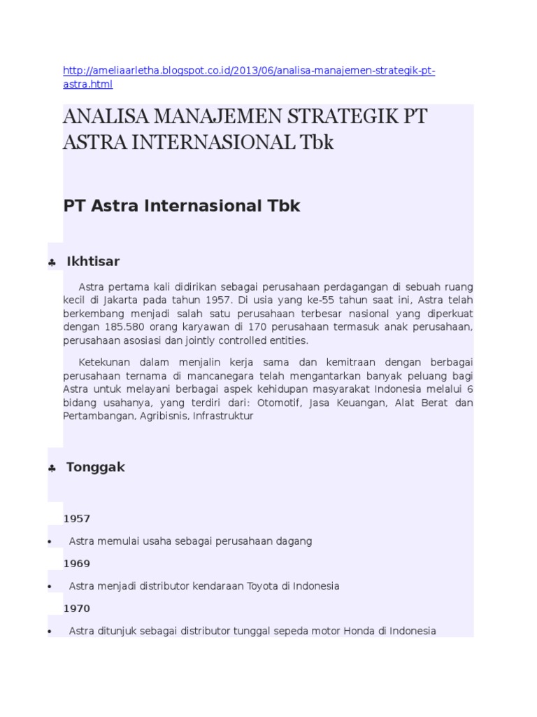 Analisa Manajemen Strategik PT Astra Internasional TBK | PDF