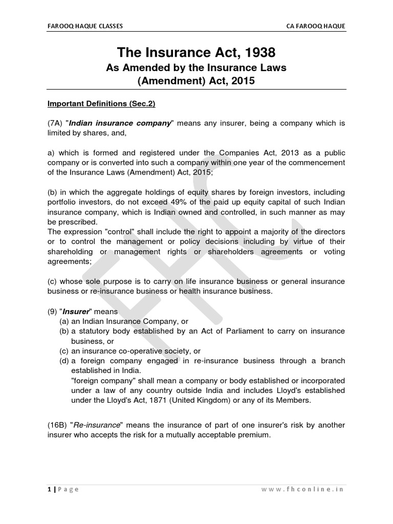 Insurance Amendment Act 2015 Life Insurance Insurance