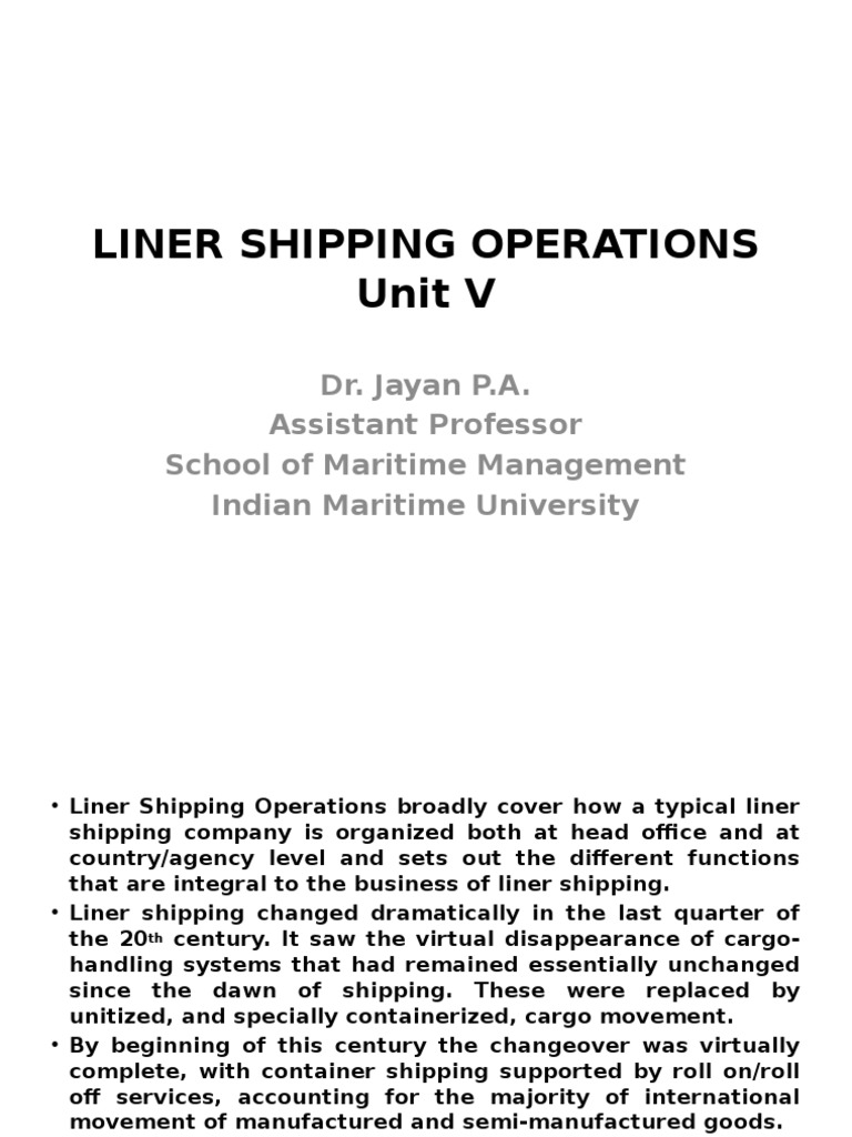 Liner Shipping Operations PDF Amortization (Business) Underwriting