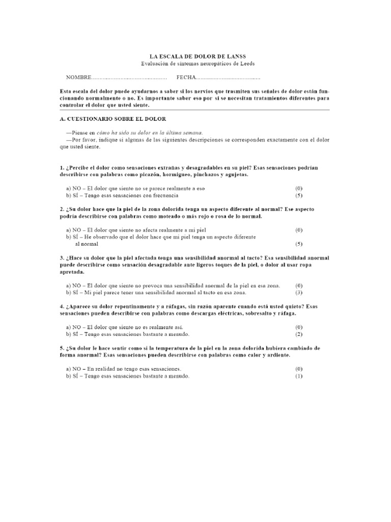 Escala de Dolor de Lanss | PDF