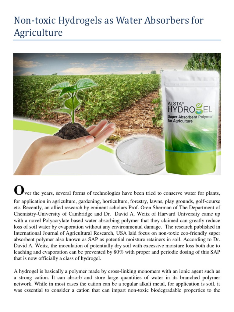 NonToxic Hydrogels As Water Absorber For Agriculture PDF Soil