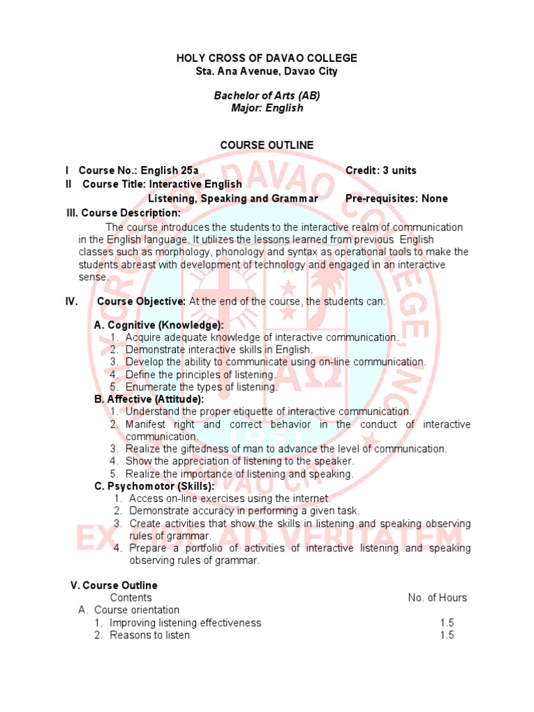 Interactive English Course Outline | PDF | Communication | Grammar