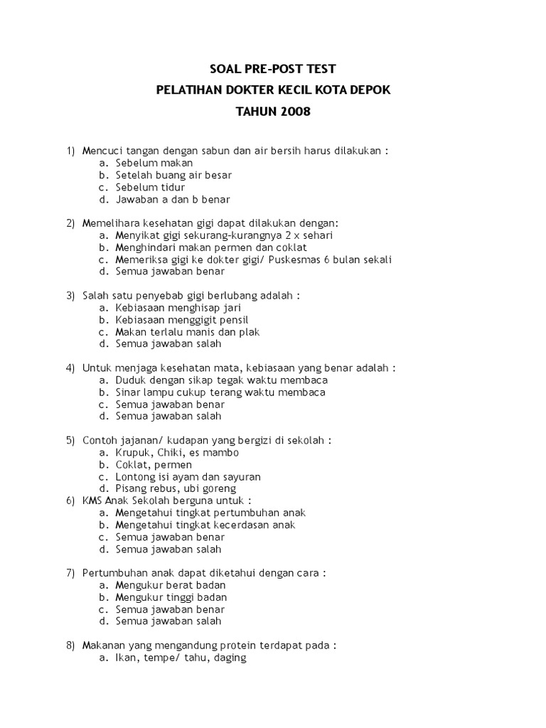 Pre Post Test Untuk Pelatihan Dokcil