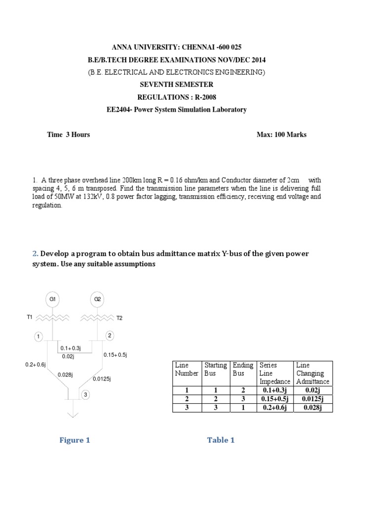 Power System Simulation Lab Exam 2014 | PDF | Electrical Impedance ...