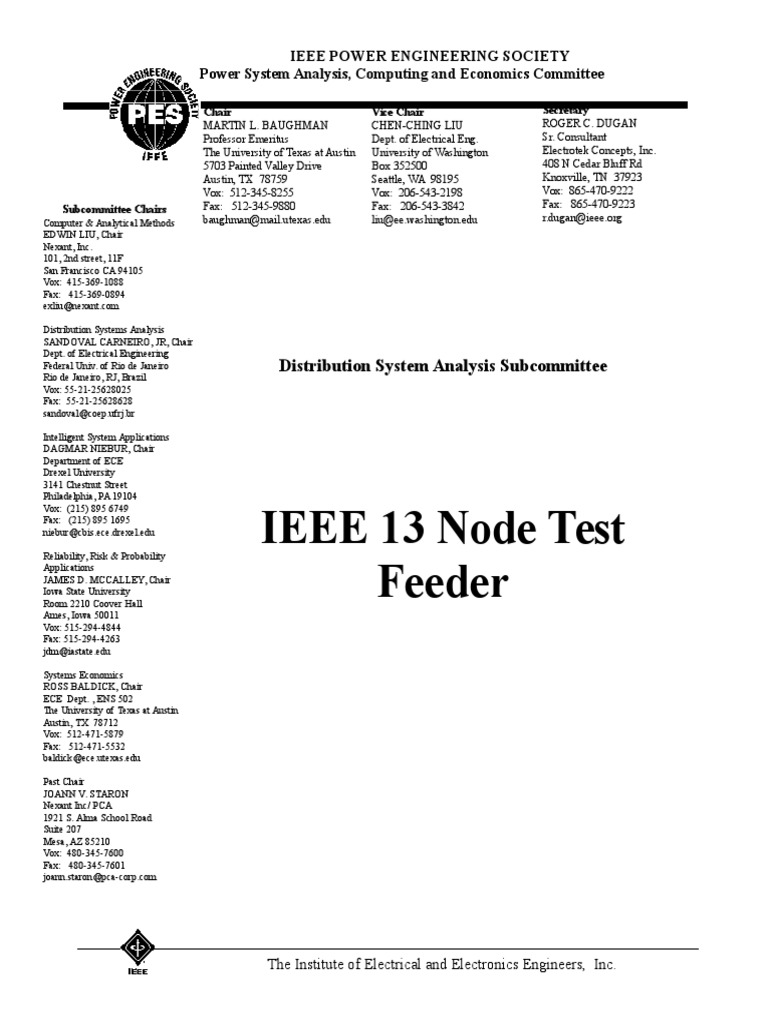 Ieee 13 Node Test Feeder Doc Electricity Physics Mathematics