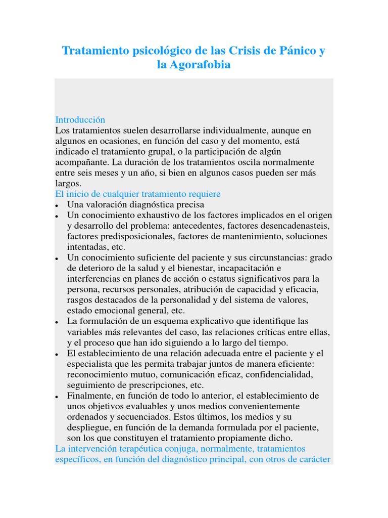 Tratamiento Psicológico de Las Crisis de Pánico y La Agorafobia | PDF