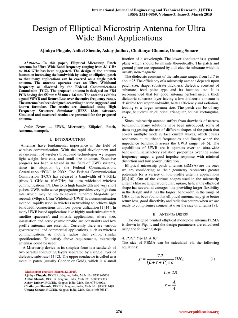 Design of Elliptical Microstrip Antenna For Ultra Wide Band ...