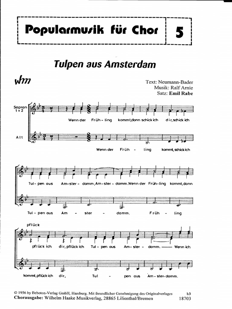 Tulpen Aus Amsterdam Ladies' Chorus SSA (Mit Klavier Begleitung)