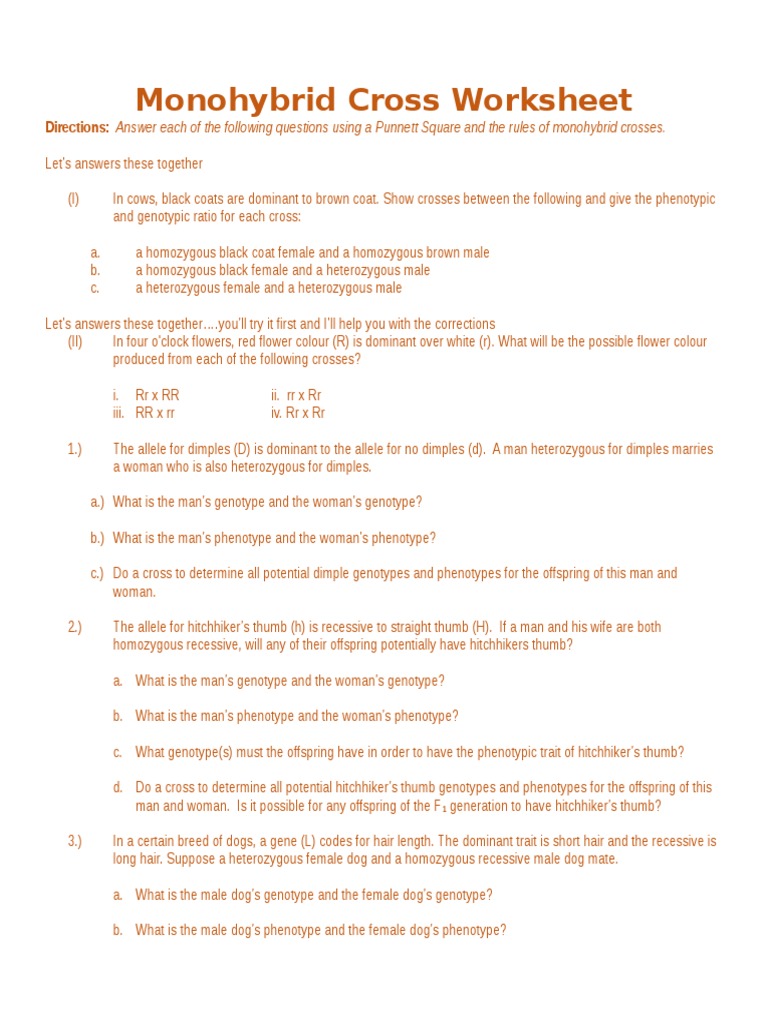 CSEC Biology - Monohybrid Cross Worksheet 1 | PDF | Dominance (Genetics) |  Zygosity