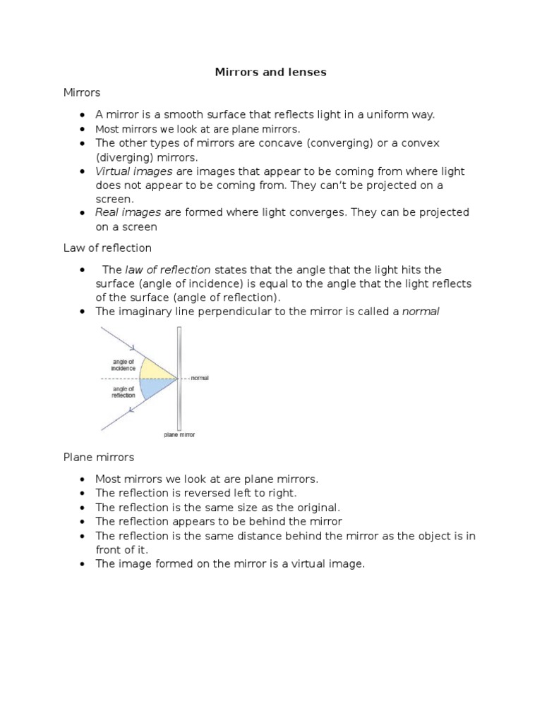 Mirrors and Lenses physics Lens (Optics) Mirror