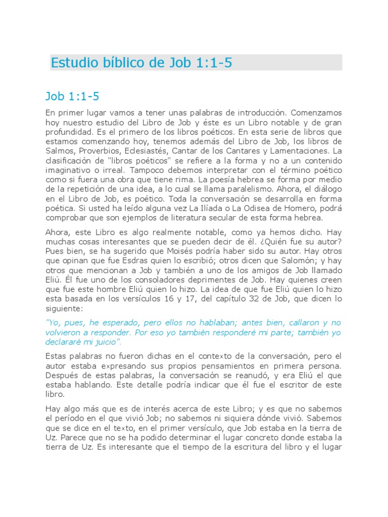 Estudio Bíblico de Job 1:1-5 | PDF | Libro de trabajo | Eclesiastés